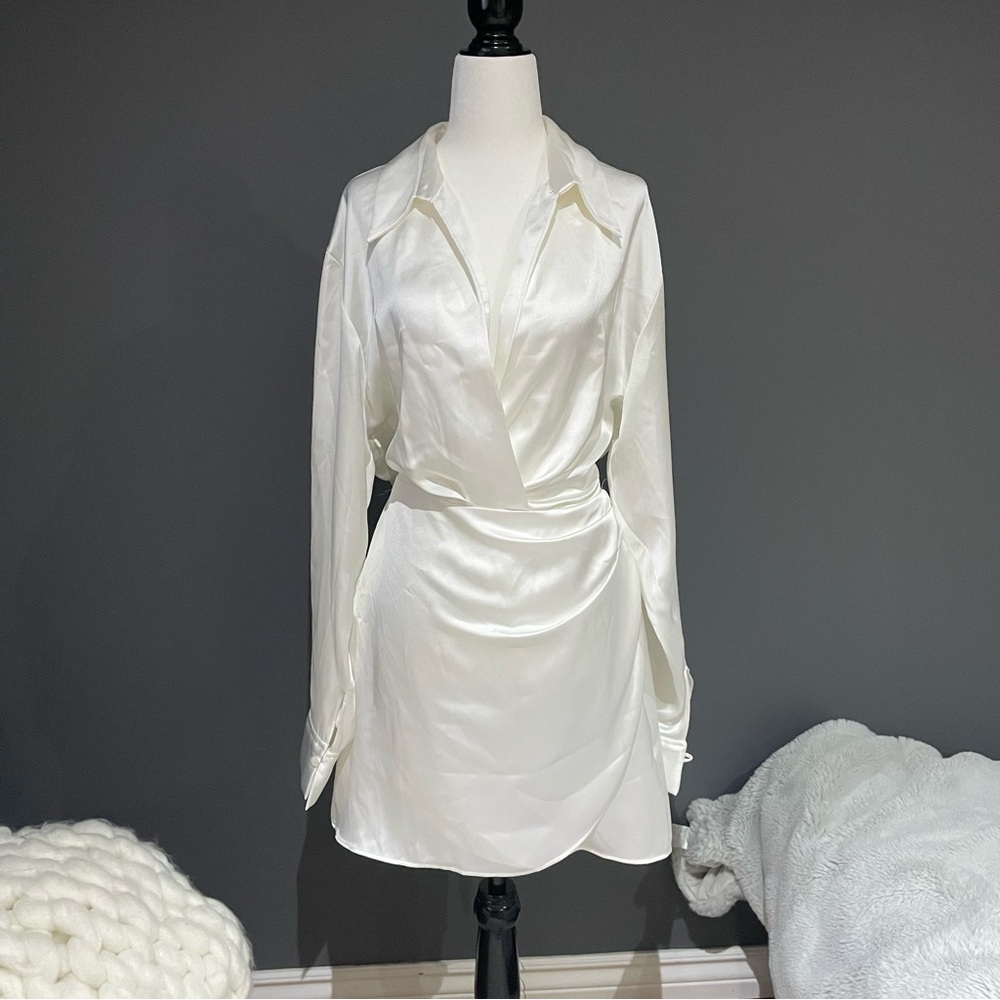 Zara White Satin Wrap Dress